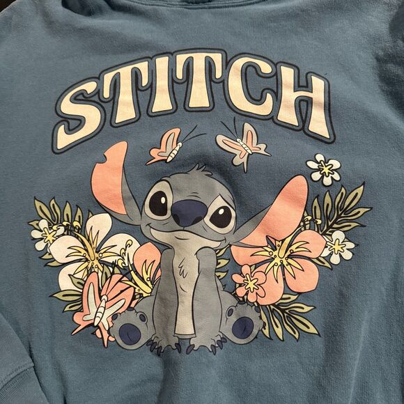 Disney Lilo & Stitch Blue Floral Graphic Hoodie - Size Large - Picture 2 of 6